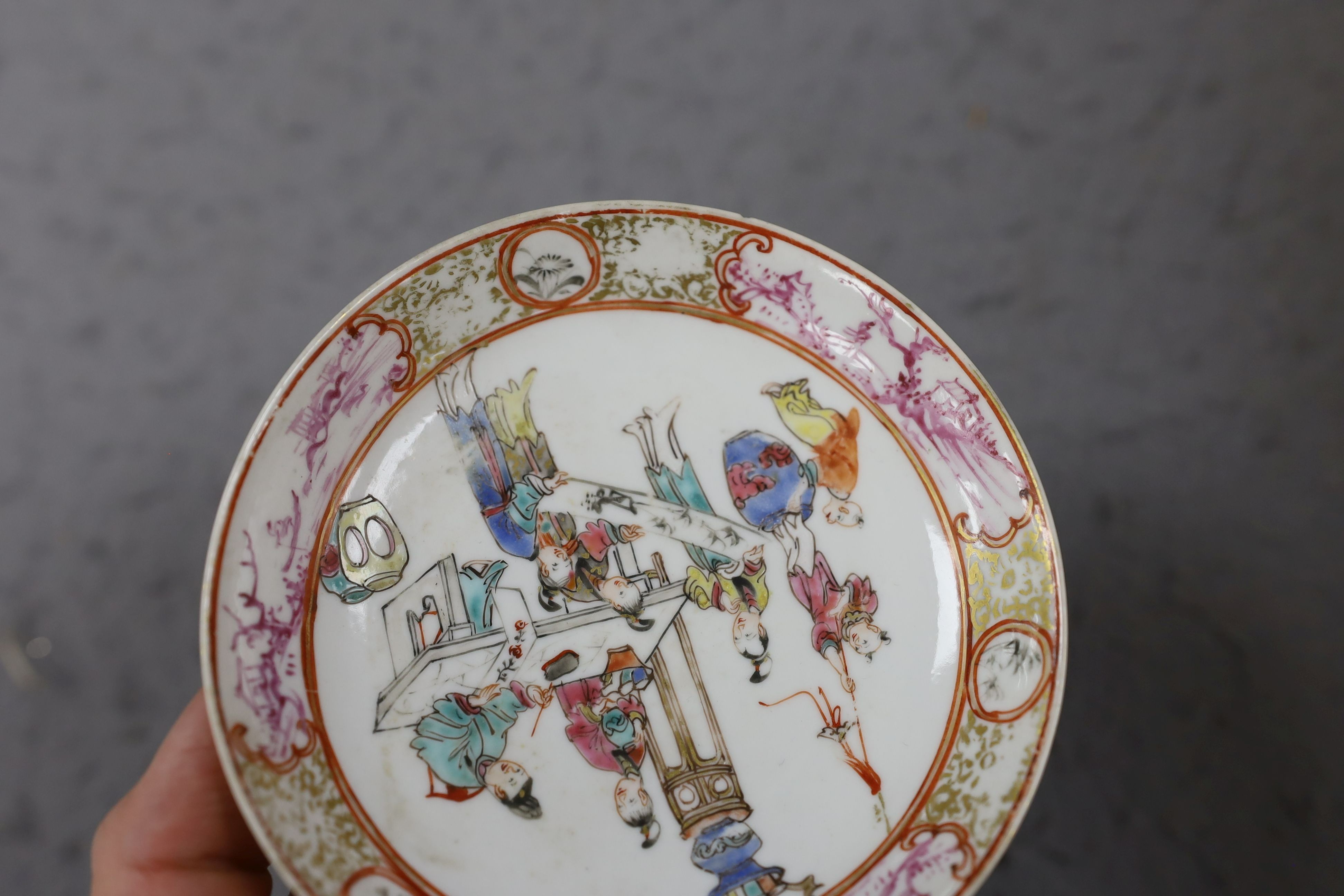 A group of four 18th century Chinese export famille rose saucers